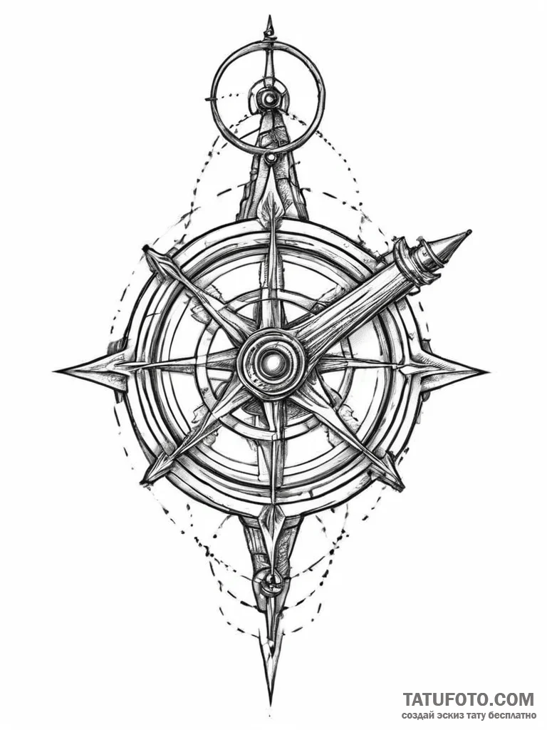 Sextant, tattoo sketch design, on a clean whi... - эскиз тату (№1754457332_0, 06.08.2025 05:15) — Tatufoto.com