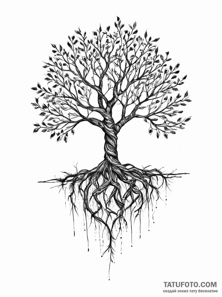 Tattoo design a tree whose roots are intertwi... - эскиз тату (№1754459145_0, 06.08.2025 05:45) — Tatufoto.com