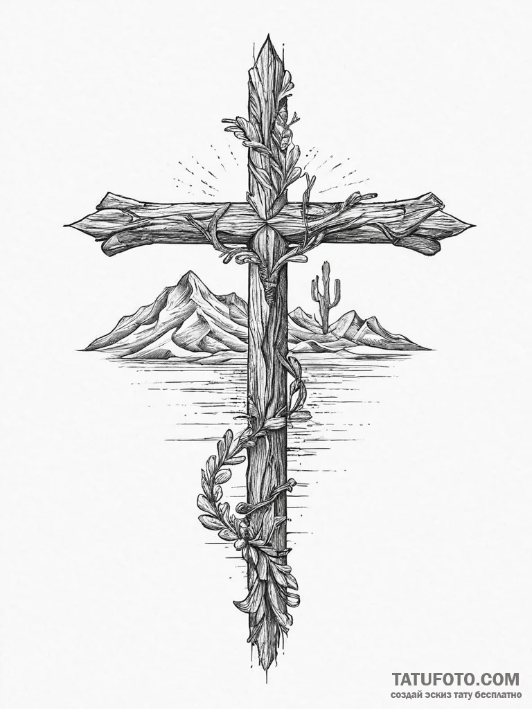A shot of a desert oasis., tattoo line art, d... - эскиз тату (№1754459542_0, 06.08.2025 05:52) — Tatufoto.com