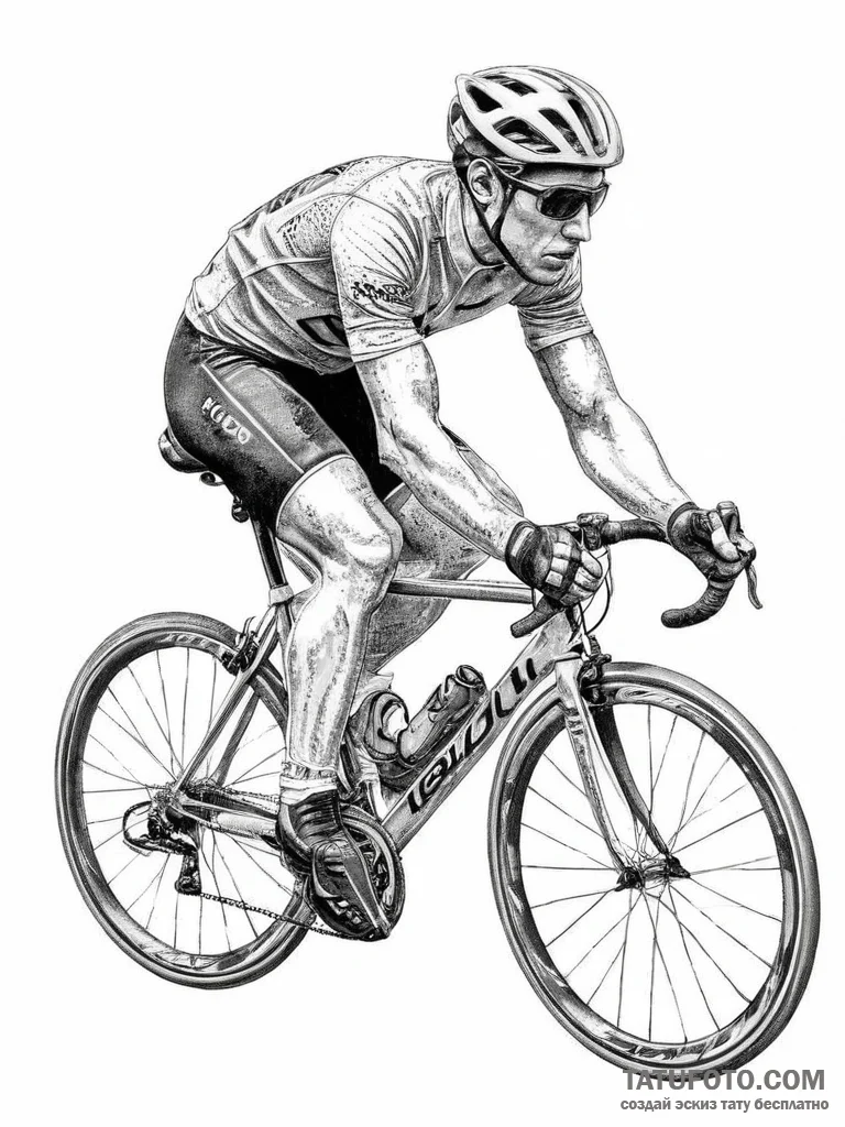 A shot of a professional cyclist in a peloton... - эскиз тату (№1754460141_0, 06.08.2025 06:02) — Tatufoto.com