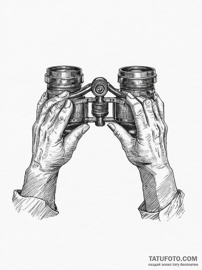 Tattoo sketch a pair of binoculars focused on... - эскиз тату (№1754462347_0, 06.08.2025 06:39) — Tatufoto.com