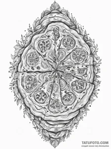 A rustic, artisanal pizza being pulled from a... - эскиз тату (№1754463562_0, 06.08.2025 06:59) — Tatufoto.com