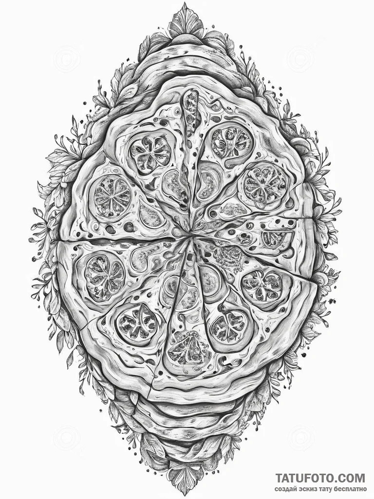 A rustic, artisanal pizza being pulled from a... - эскиз тату (№1754463562_0, 06.08.2025 06:59) — Tatufoto.com