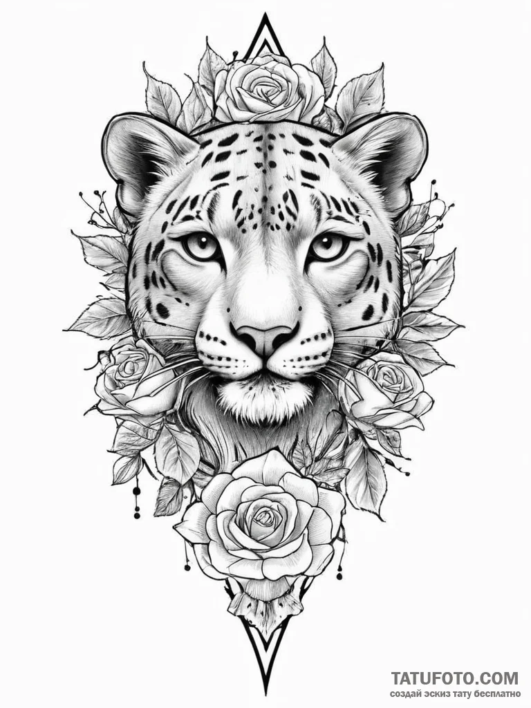 Snow leopard, artistic tattoo sketch, on a cl... - эскиз тату (№1754463961_0, 06.08.2025 07:06) — Tatufoto.com