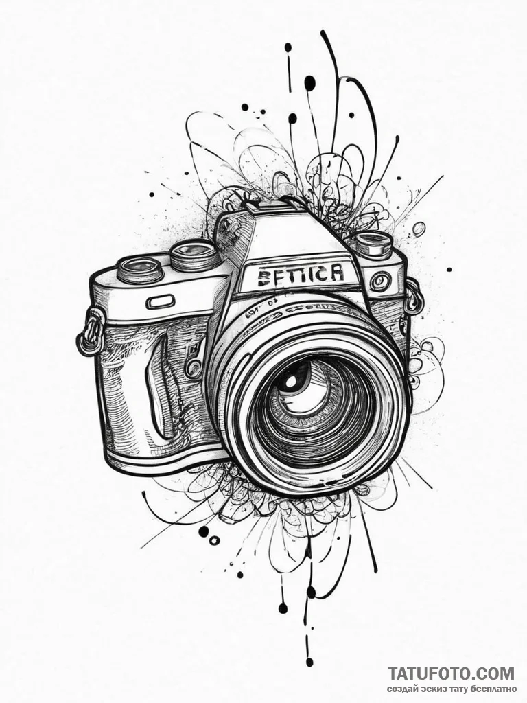 Tattoo sketch a stylized camera lens on one,... - эскиз тату (№1754467419_0, 06.08.2025 08:03) — Tatufoto.com