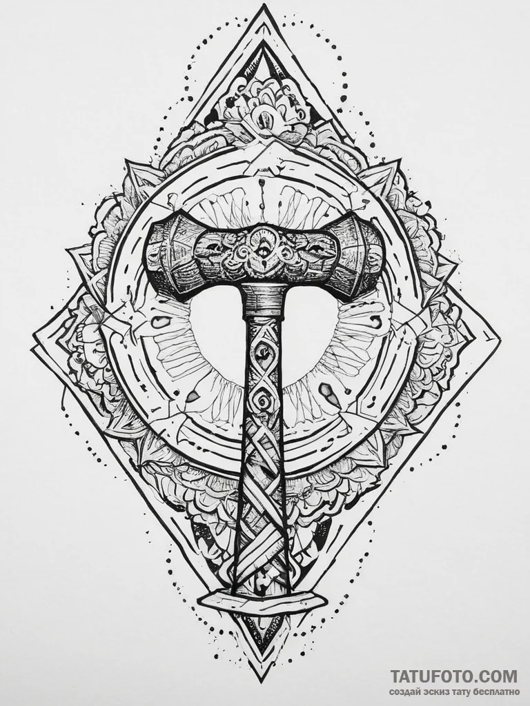 Tattoo design a powerful blacksmith's hammer... - эскиз тату (№1754467818_0, 06.08.2025 08:10) — Tatufoto.com