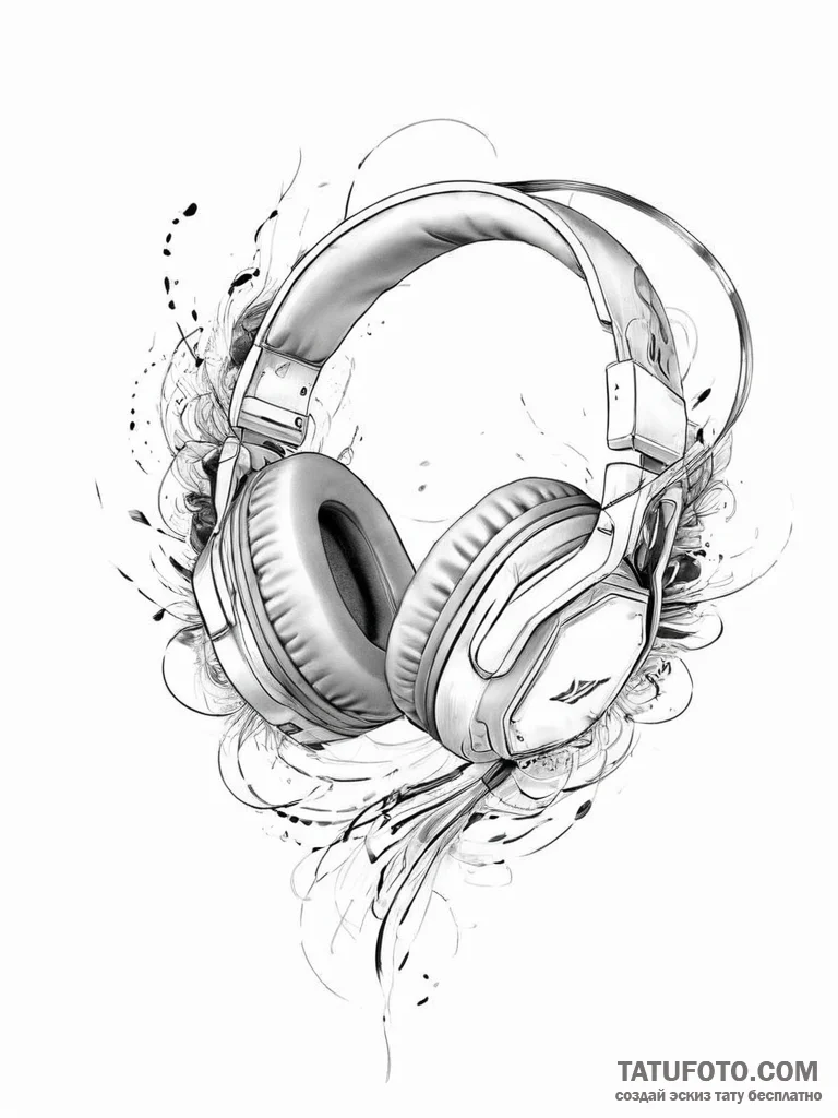 Tattoo sketch a gaming headset with sound wav... - эскиз тату (№1754468423_0, 06.08.2025 08:20) — Tatufoto.com