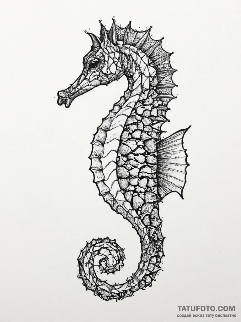 A hippocampus (mythological seahorse), artist... - эскиз тату (№1754469023_0, 06.08.2025 08:30) — Tatufoto.com