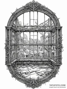 The interior of an old, abandoned factory wit... - эскиз тату (№1754469427_0, 06.08.2025 08:37) — Tatufoto.com