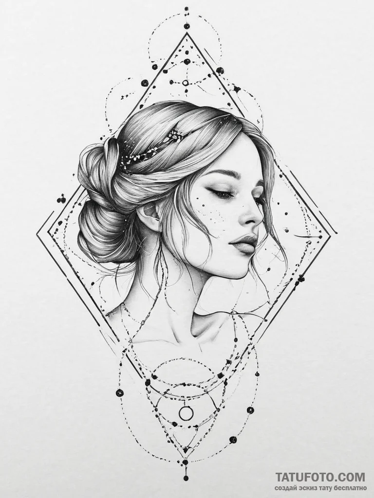 Tattoo design a virgo maiden, half realistic... - эскиз тату (№1754469829_0, 06.08.2025 08:43) — Tatufoto.com