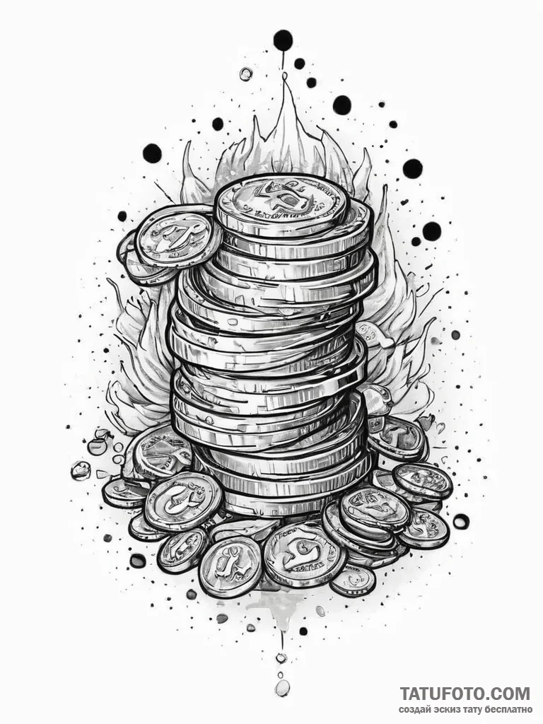 Tattoo sketch a pixelated "coin block" with c... - эскиз тату (№1754470028_0, 06.08.2025 08:47) — Tatufoto.com