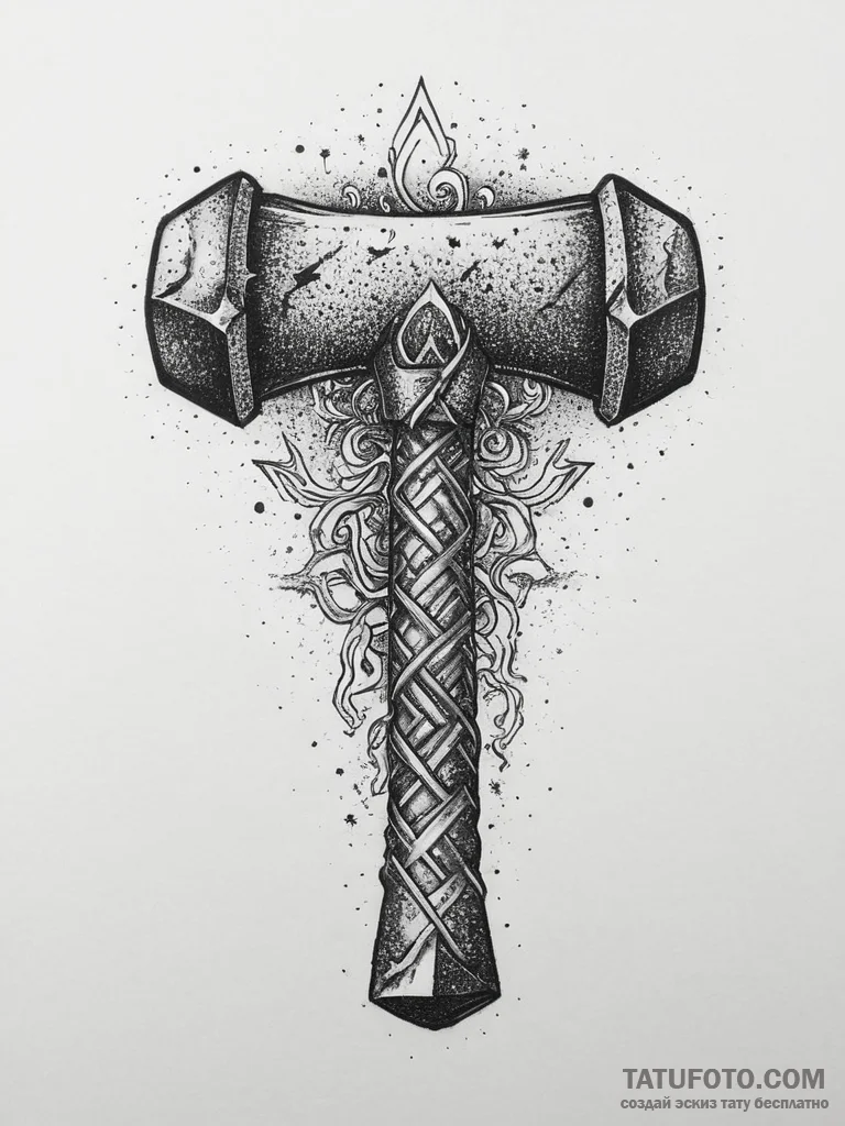Tattoo design a powerful blacksmith's hammer... - эскиз тату (№1754471652_0, 06.08.2025 09:14) — Tatufoto.com