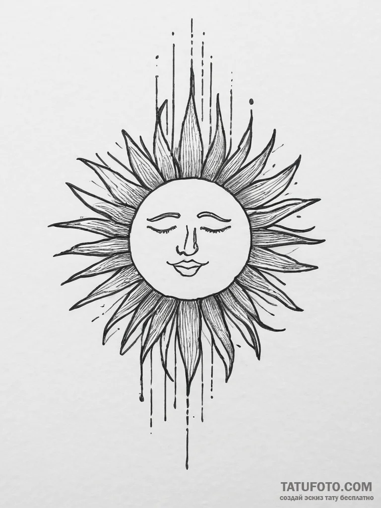 Sun, tattoo drawing outline, rough sketchy li... - эскиз тату (№1754473662_0, 06.08.2025 09:47) — Tatufoto.com