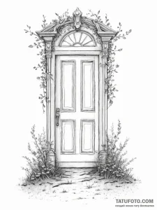 A door standing alone in a field, concept art... - эскиз тату (№1754474064_0, 06.08.2025 09:54) — Tatufoto.com