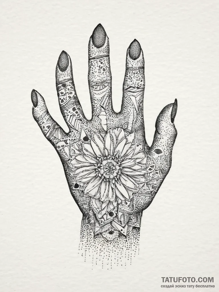 Tattoo design a hand with a small, abstract p... - эскиз тату (№1754475067_0, 06.08.2025 10:11) — Tatufoto.com