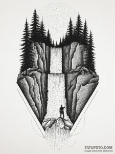 A person repelling down a waterfall., tattoo... - эскиз тату (№1754475862_0, 06.08.2025 10:24) — Tatufoto.com