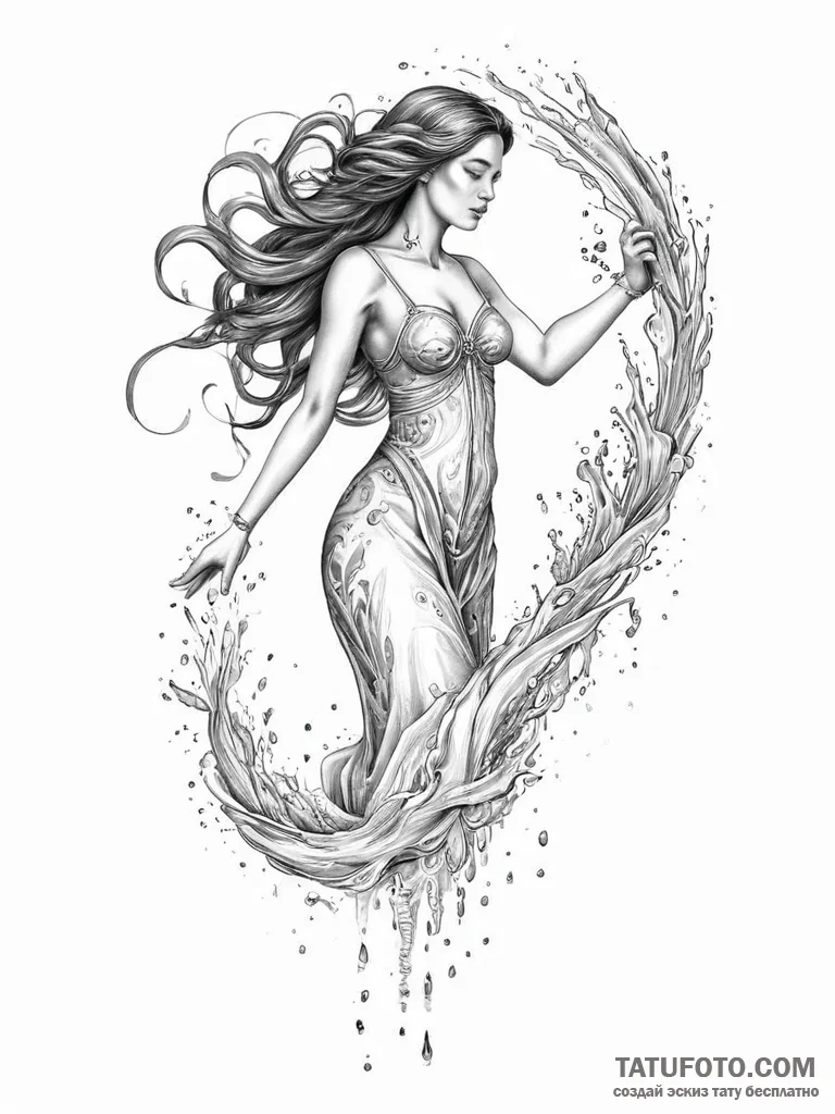 Tattoo sketch aquarius's water-bearer, drawn... - эскиз тату (№1754477274_0, 06.08.2025 10:47) — Tatufoto.com