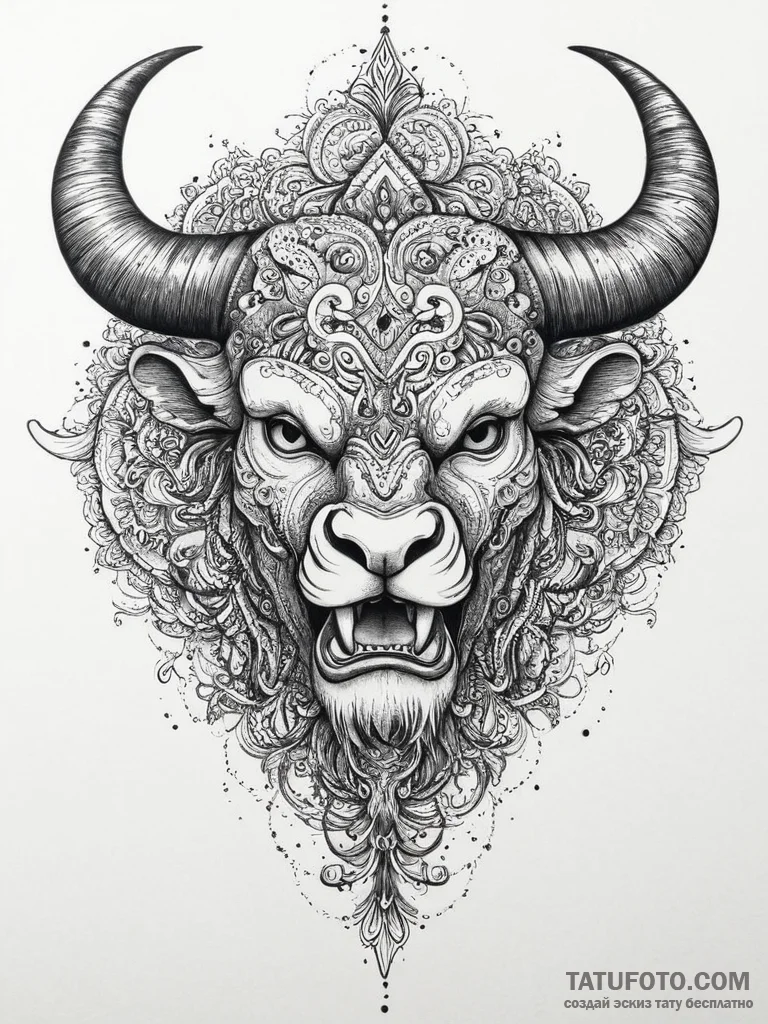 Tattoo sketch a roaring minotaur head, symbol... - эскиз тату (№1754477883_0, 06.08.2025 10:58) — Tatufoto.com