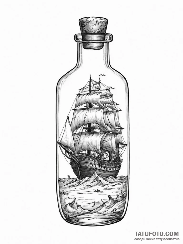 Tattoo sketch a highly detailed miniature shi... - эскиз тату (№1754478084_0, 06.08.2025 11:01) — Tatufoto.com