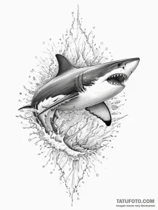 A great white shark breaching the water, capt... - эскиз тату (№1754478486_0, 06.08.2025 11:08) — Tatufoto.com