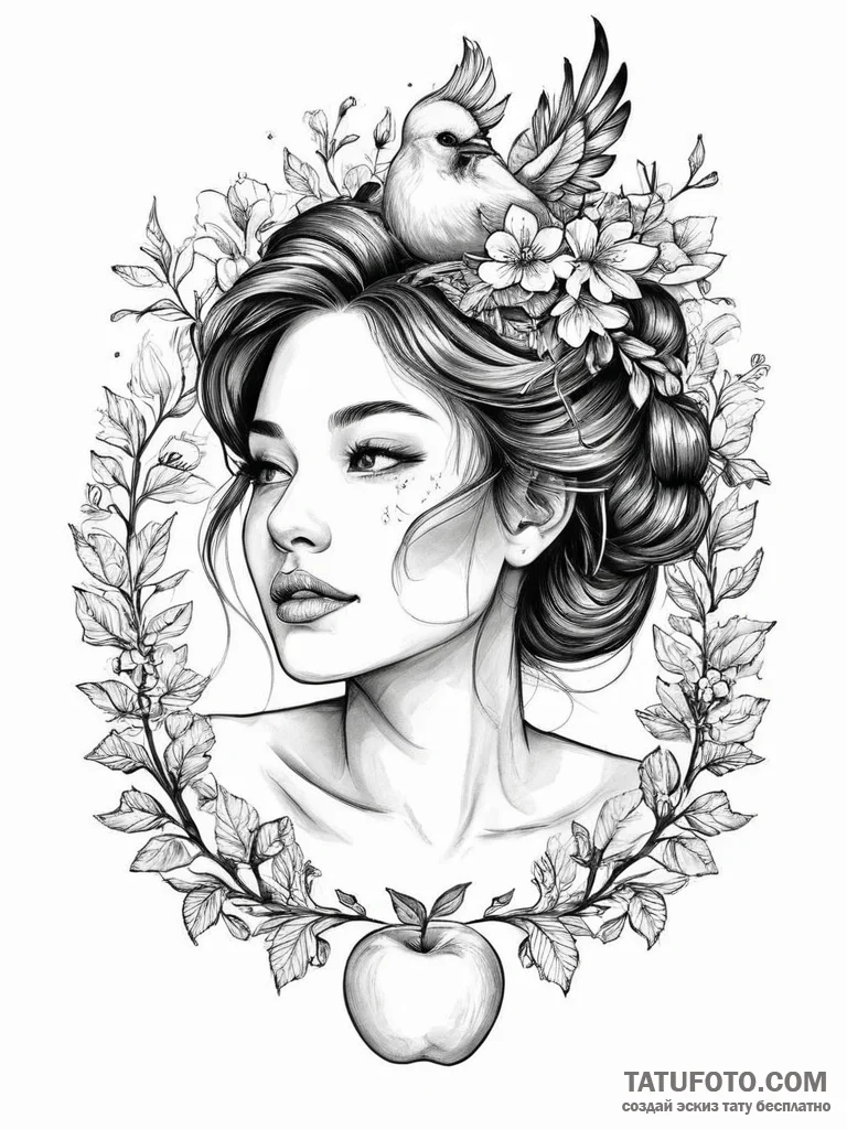 A neo-traditional tattoo of alkonost, the bir... - эскиз тату (№1754480094_0, 06.08.2025 11:34) — Tatufoto.com
