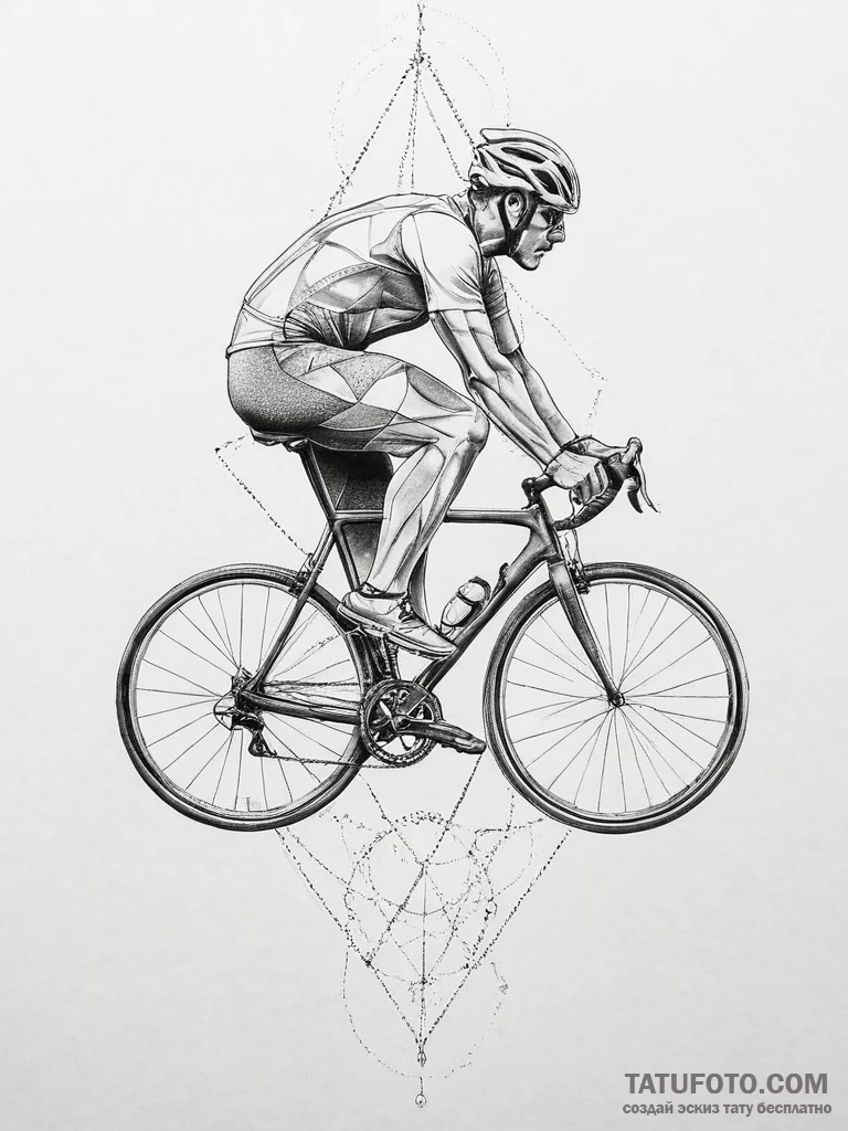 Tattoo design a cyclist's leg muscles in moti... - эскиз тату (№1754480496_0, 06.08.2025 11:41) — Tatufoto.com