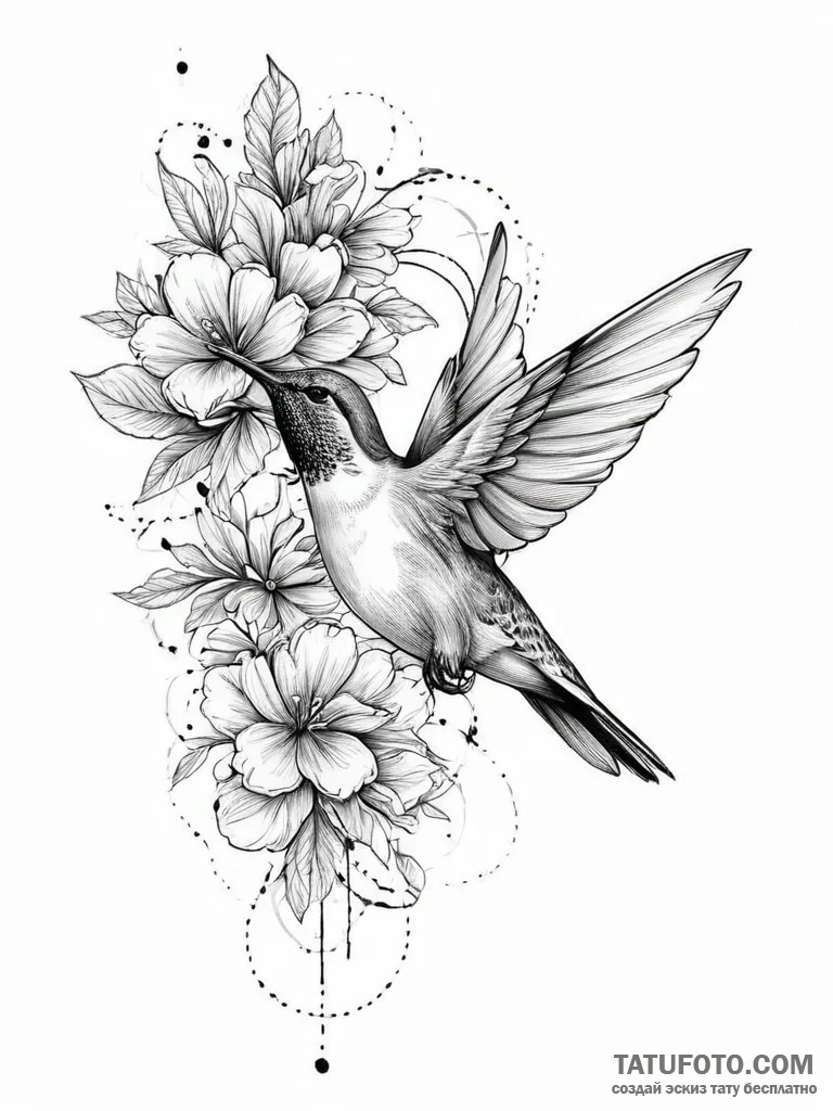 Tattoo design a graceful humming-bird hoverin... - эскиз тату (№1754480700_0, 06.08.2025 11:45) — Tatufoto.com