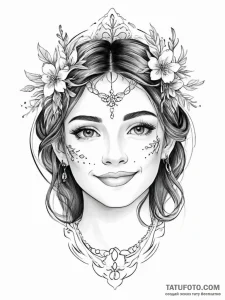 Tattoo design: a portrait of lada, with a ben... - эскиз тату (№1754481944_0, 06.08.2025 12:05) — Tatufoto.com
