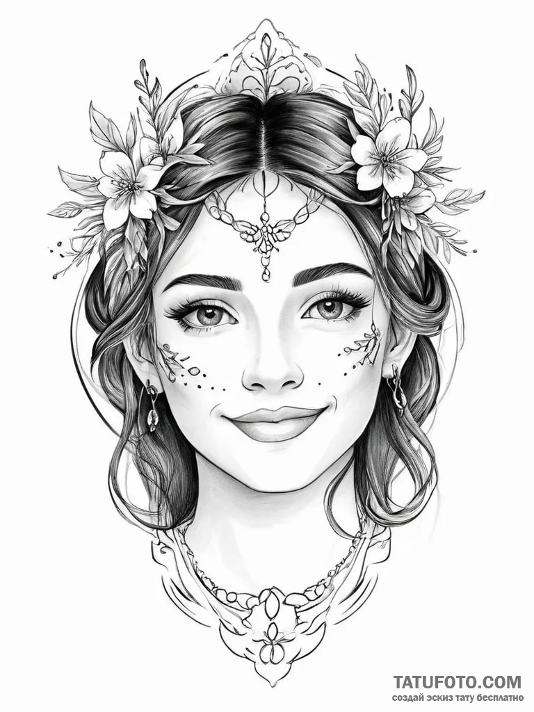 Tattoo design: a portrait of lada, with a ben... - эскиз тату (№1754481944_0, 06.08.2025 12:05) — Tatufoto.com