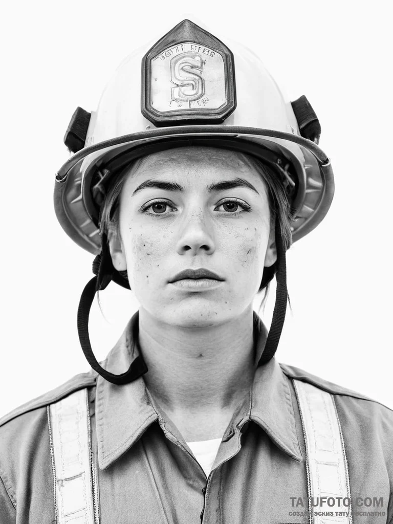 A powerful shot of a female firefighter, soot... - эскиз тату (№1754483171_0, 06.08.2025 12:26) — Tatufoto.com