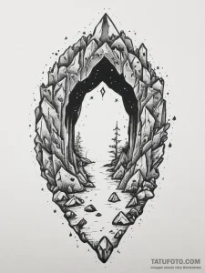 Tattoo sketch a stylized cave entrance with g... - эскиз тату (№1754483585_0, 06.08.2025 12:33) — Tatufoto.com