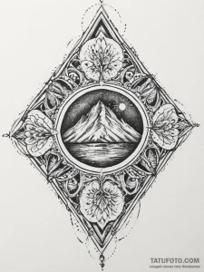 Tattoo sketch a volcanic landscape with glowi... - эскиз тату (№1754483783_0, 06.08.2025 12:36) — Tatufoto.com
