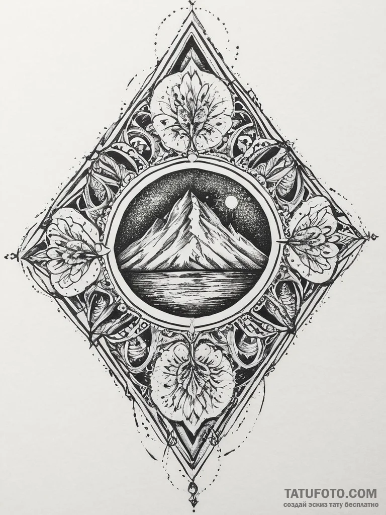 Tattoo sketch a volcanic landscape with glowi... - эскиз тату (№1754483783_0, 06.08.2025 12:36) — Tatufoto.com
