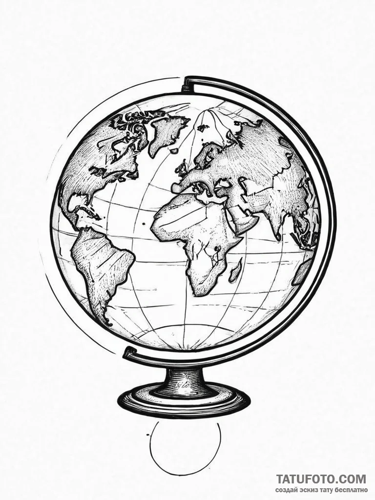 Globe, tattoo line art, clean lines, crisp ou... - эскиз тату (№1754485000_0, 06.08.2025 12:56) — Tatufoto.com