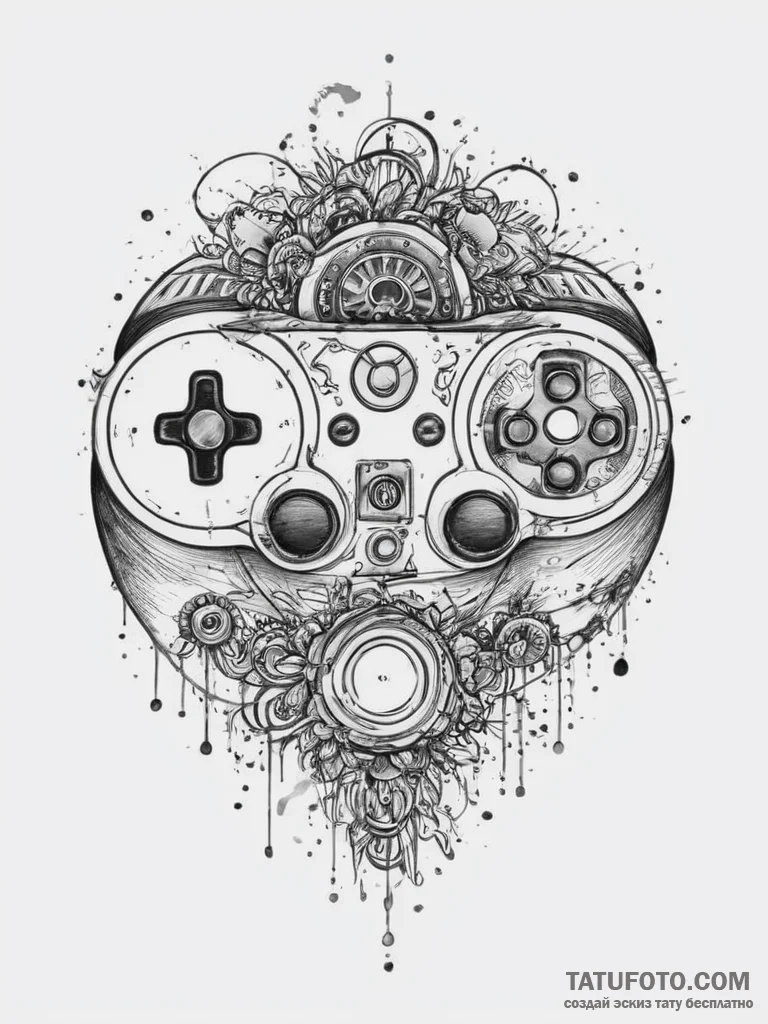 Tattoo sketch a controller's face buttons wit... - эскиз тату (№1754485607_0, 06.08.2025 13:06) — Tatufoto.com