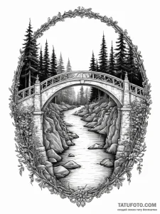 Tattoo sketch a bridge leading over a chasm,... - эскиз тату (№1754485817_0, 06.08.2025 13:10) — Tatufoto.com