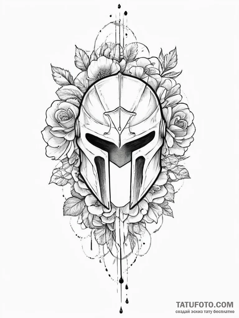 Tattoo sketch a stylized spartan helmet with... - эскиз тату (№1754489508_0, 06.08.2025 14:11) — Tatufoto.com