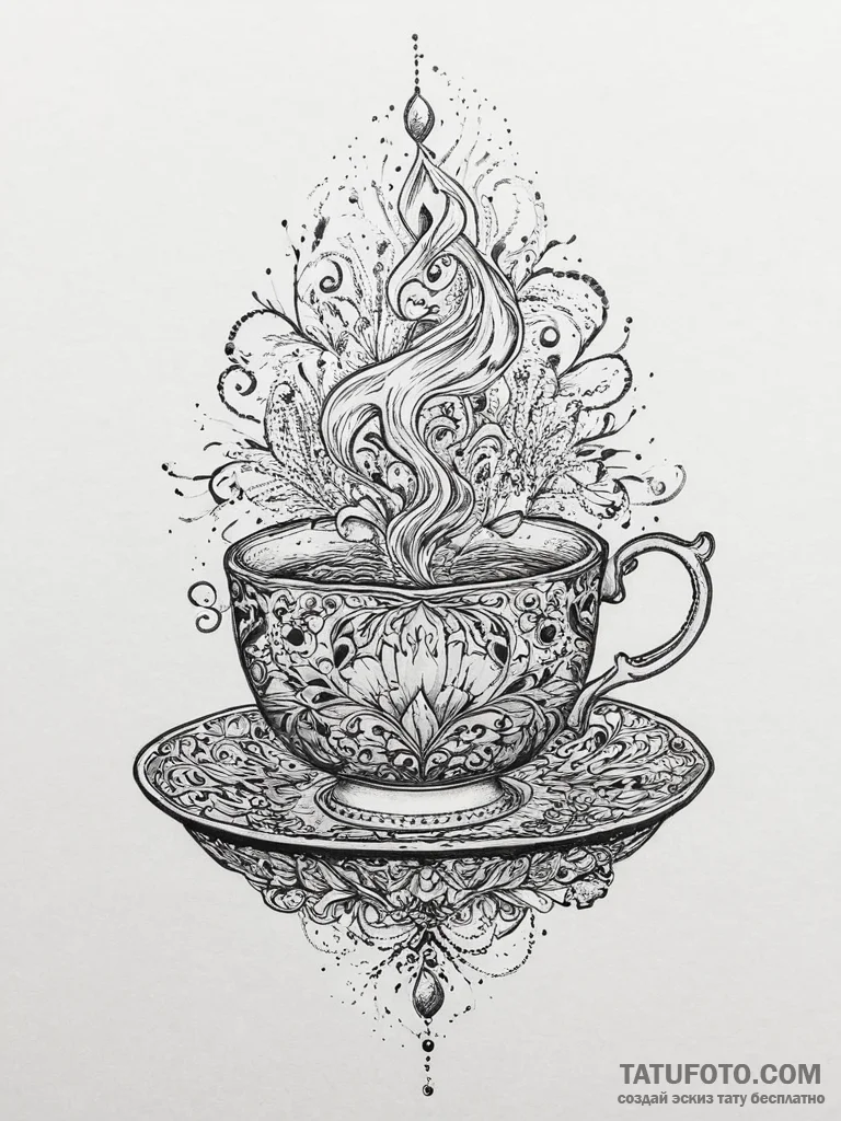 A teacup with a storm inside, tattoo flash sh... - эскиз тату (№1754489921_0, 06.08.2025 14:18) — Tatufoto.com
