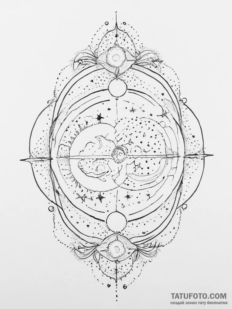 Tattoo sketch a celestial body split in half,... - эскиз тату (№1754490130_0, 06.08.2025 14:22) — Tatufoto.com
