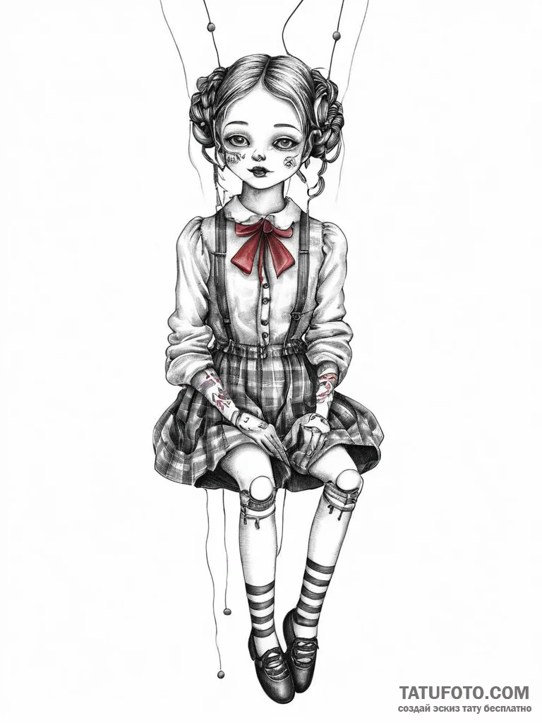 Marionette with cut strings, tattoo drawing o... - эскиз тату (№1754491757_0, 06.08.2025 14:49) — Tatufoto.com