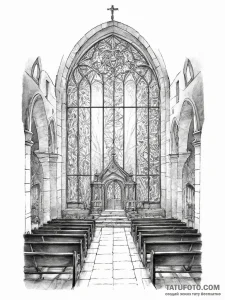 The inside of an old, abandoned church, with... - эскиз тату (№1754492163_0, 06.08.2025 14:56) — Tatufoto.com