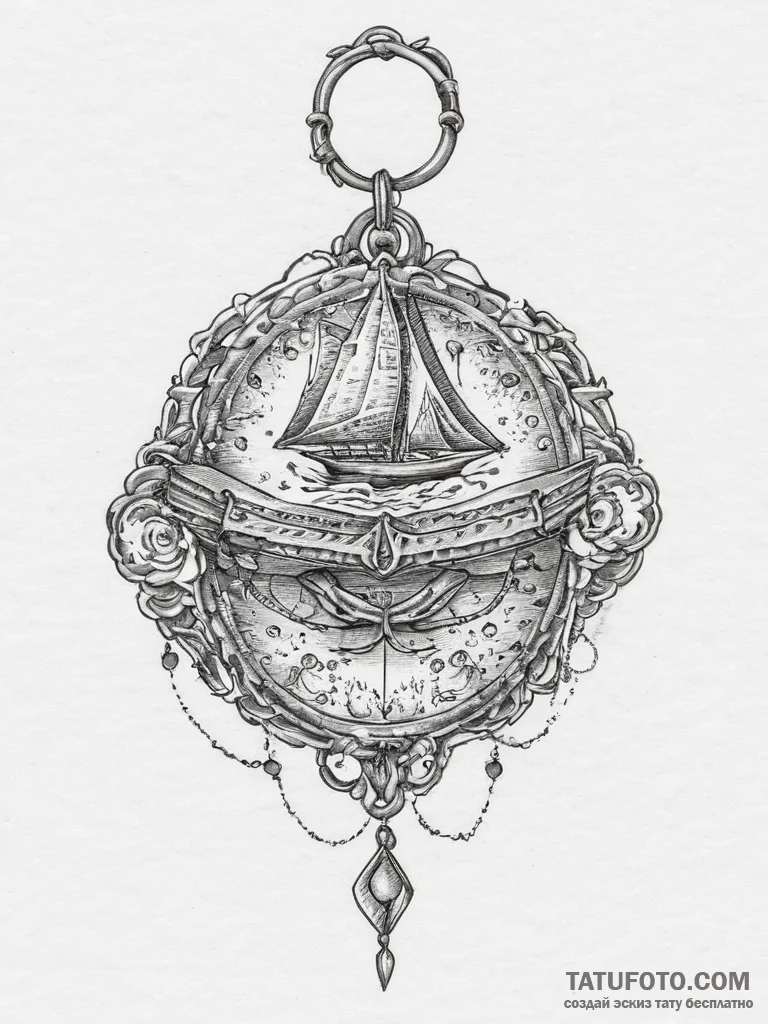 Tattoo design a vintage locket, slightly open... - эскиз тату (№1754492571_0, 06.08.2025 15:02) — Tatufoto.com