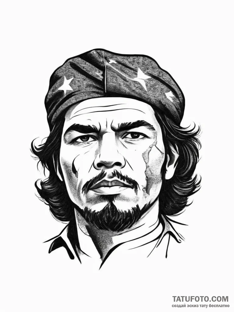 Che guevara, tattoo sketch design, bold outli... - эскиз тату (№1754492768_0, 06.08.2025 15:06) — Tatufoto.com
