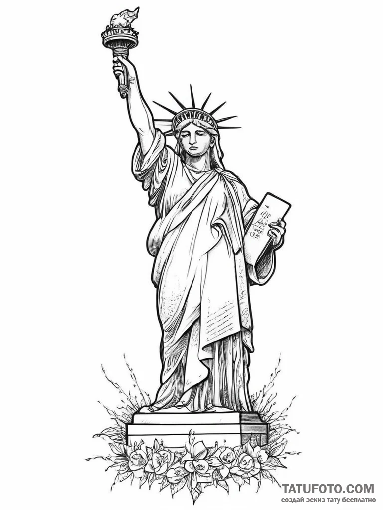 Statue of liberty, tattoo sketch design, line... - эскиз тату (№1754492977_0, 06.08.2025 15:09) — Tatufoto.com