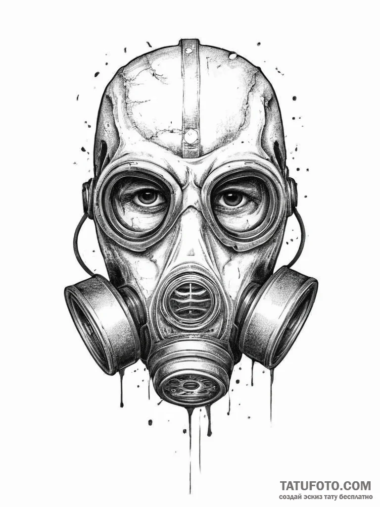 Tattoo sketch a post-apocalyptic gas mask wit... - эскиз тату (№1754494012_0, 06.08.2025 15:26) — Tatufoto.com