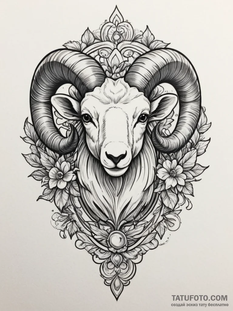 Tattoo sketch a bold aries ram's head with ne... - эскиз тату (№1754567016_0, 07.08.2025 11:43) — Tatufoto.com