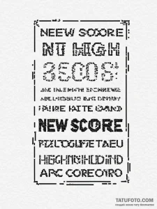 Tattoo sketch a "new high score" message on a... - эскиз тату (№1754567615_0, 07.08.2025 11:53) — Tatufoto.com