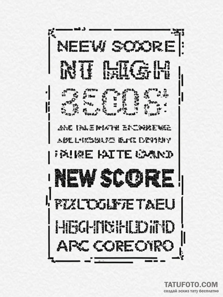 Tattoo sketch a "new high score" message on a... - эскиз тату (№1754567615_0, 07.08.2025 11:53) — Tatufoto.com