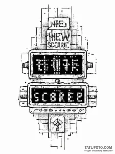 Tattoo sketch a "new high score" message on a... - эскиз тату (№1754571638_0, 07.08.2025 13:00) — Tatufoto.com