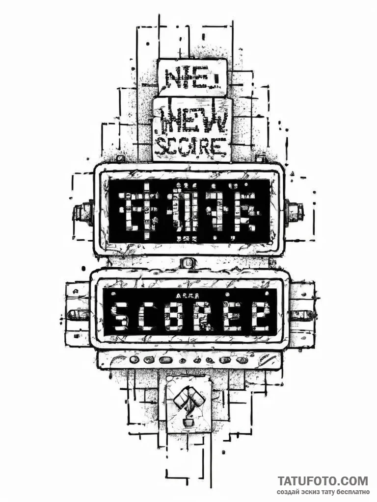 Tattoo sketch a "new high score" message on a... - эскиз тату (№1754571638_0, 07.08.2025 13:00) — Tatufoto.com